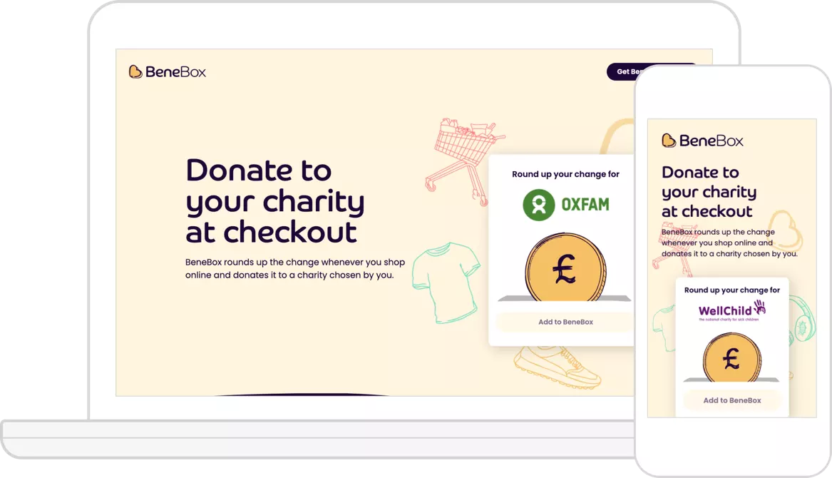 Benebox screenshot on laptop and phone