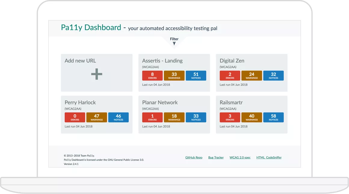 Pa11y screenshot on laptop