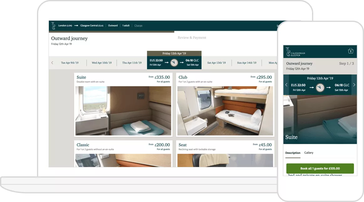 Caledonian Sleeper screenshot on laptop and phone